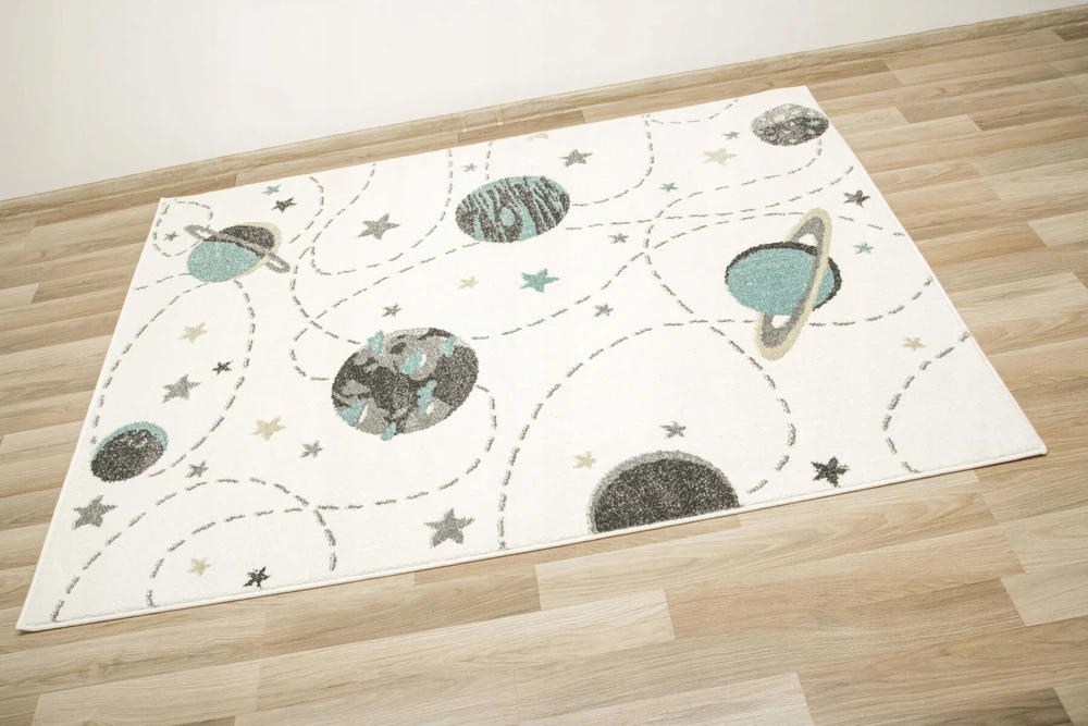 Akcila MINKŠTAS VAIKiškas KILIMAS SU PLANETA GALAXY LIGHT TURQUOISE LIMA 160x230 cm