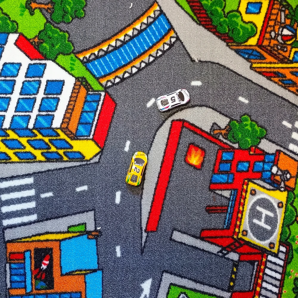 Akcila Vaikų kilimas "miestelio gatvės" su keliais ir automobiliais 300x400 cm