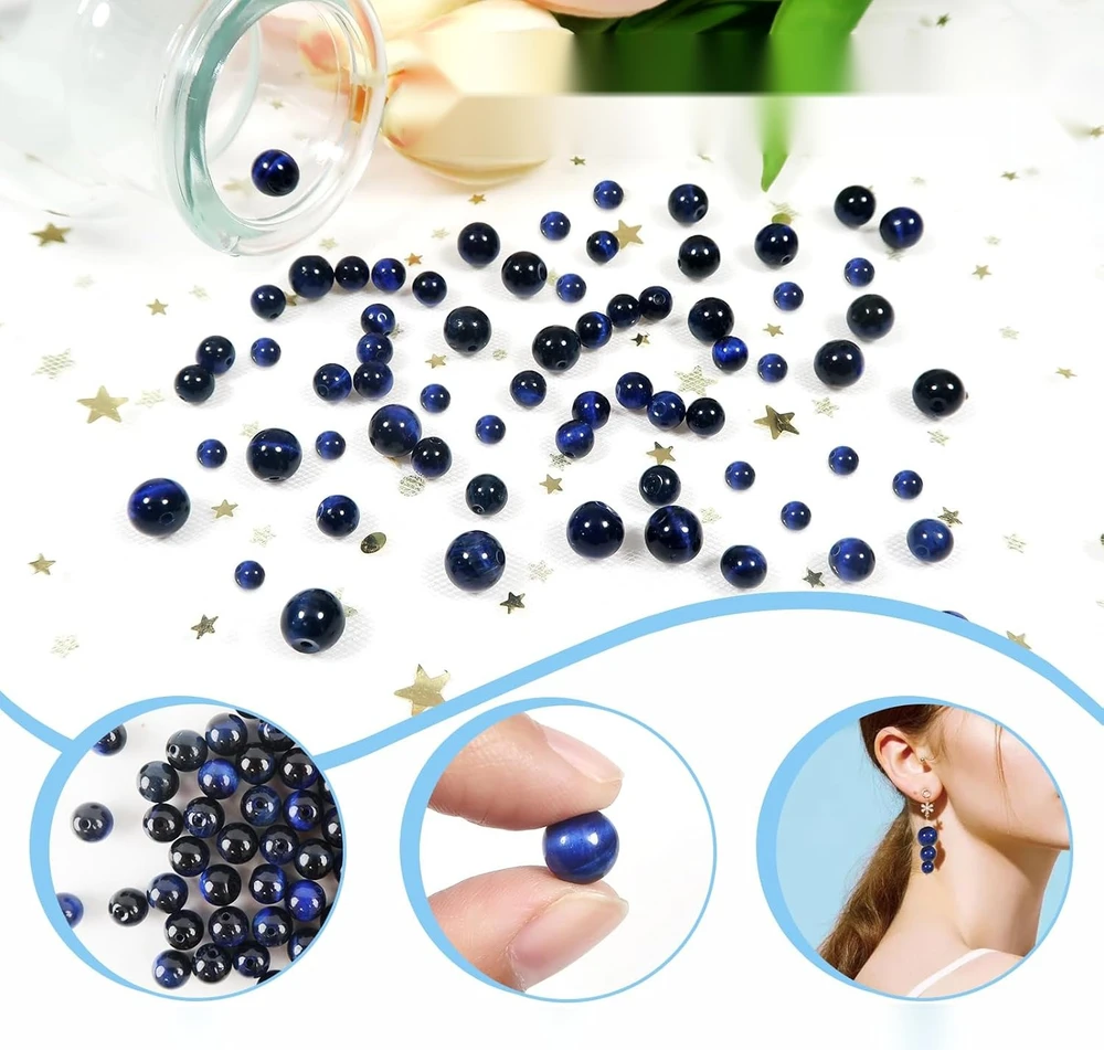 AKMENINIAI KAROLIAI 100 Vnt., 4 mm, 6 mm, 8 mm apvalūs papuošalai „pasidaryk pats“