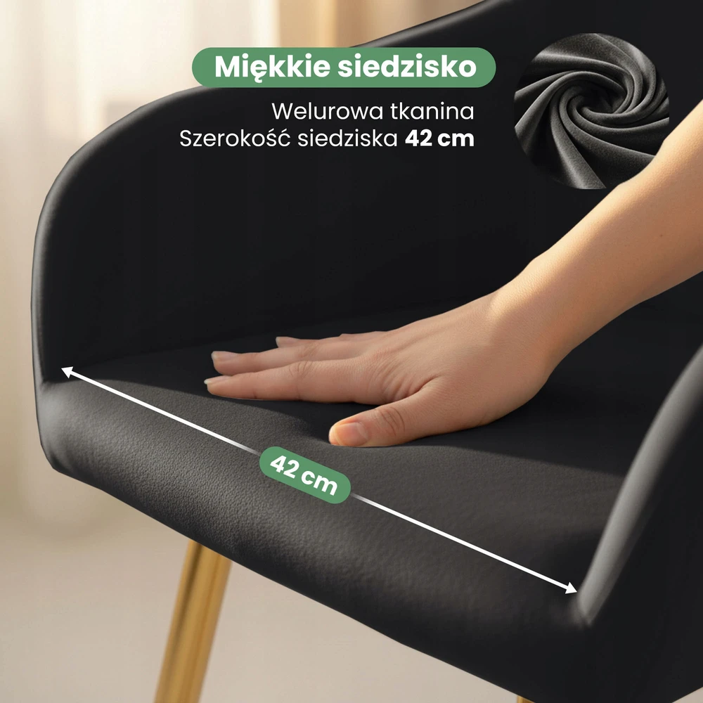 Akord 2x Lygus minkštas aksominis krėslas Juodas ESTELLE Golden kojos