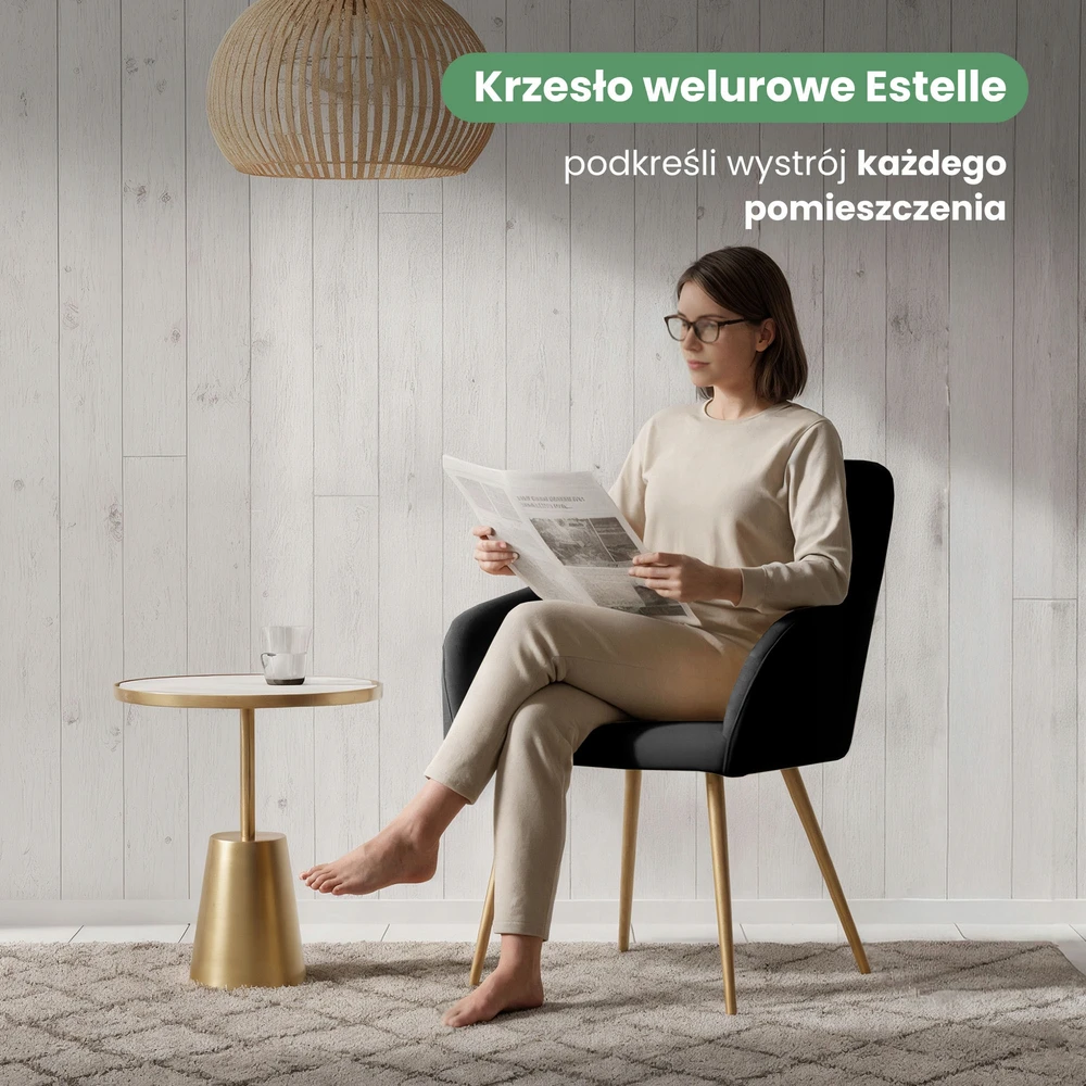 Akord 2x Lygus minkštas aksominis krėslas Juodas ESTELLE Golden kojos