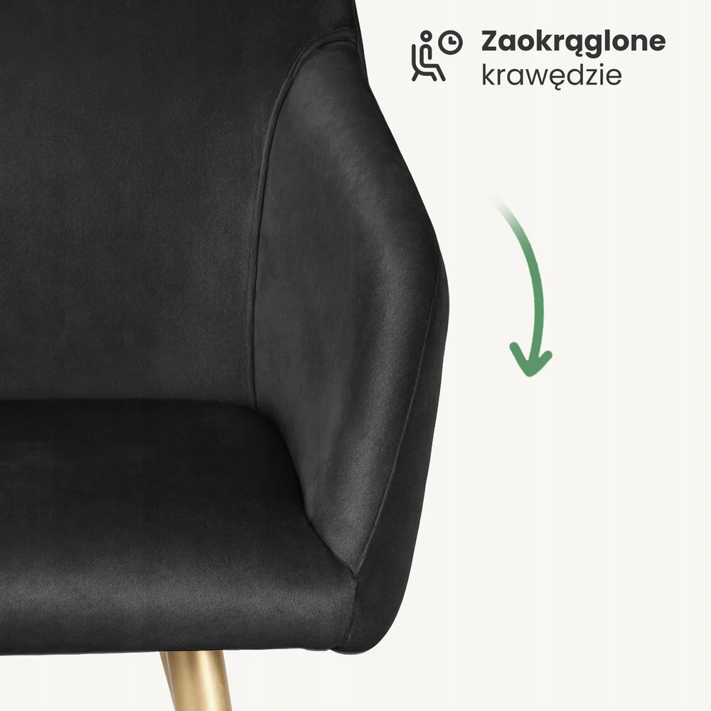 Akord 2x Lygus minkštas aksominis krėslas Juodas ESTELLE Golden kojos