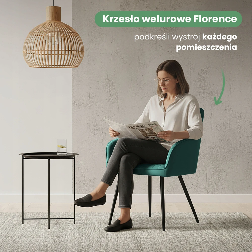 Akord 2x Minkšta aksominė kėdė svetainei FLORENCE Bottle Žalias Juodas