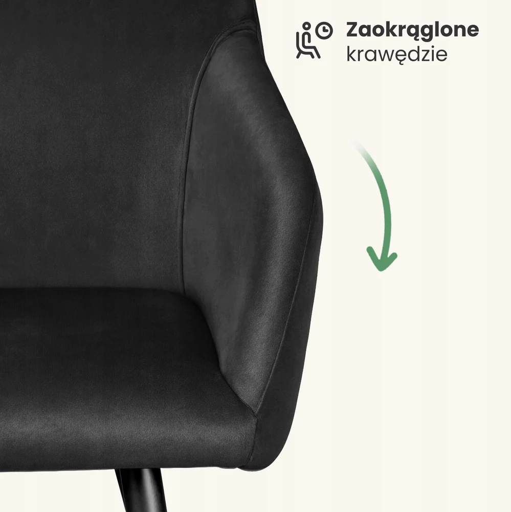 Akord 2x Minkšta aksominė kėdė svetainei, valgomajam, virtuvei, ESTELLE Juodas