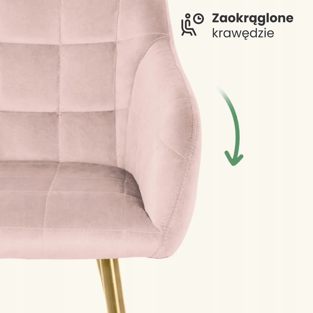 Akord 2x Minkšta aksominė kėdė svetainei LUXANO Powder Rožinė Golden kojos