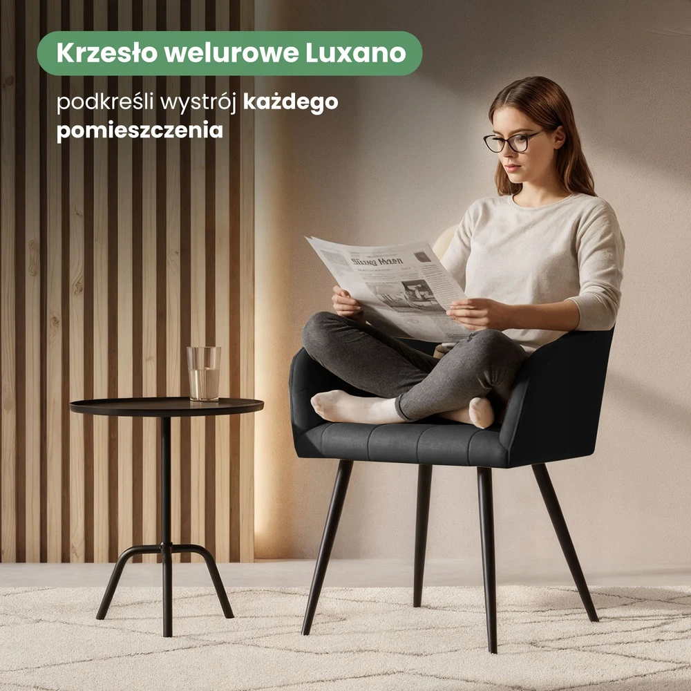 Akord 2x Minkšta aksominė kėdė svetainei LUXANO Juodas Juodas Juodas kojos