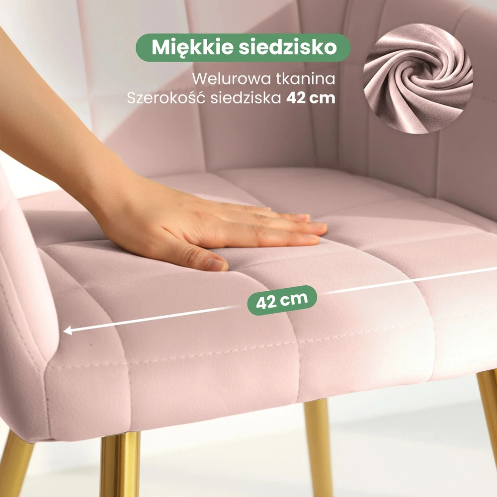 Akord 2x Minkšta aksominė kėdė svetainei LUXANO Powder Rožinė Golden kojos