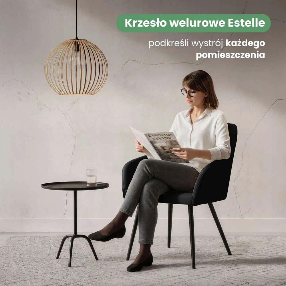 Akord 2x Minkšta aksominė kėdė svetainei, valgomajam, virtuvei, ESTELLE Juodas