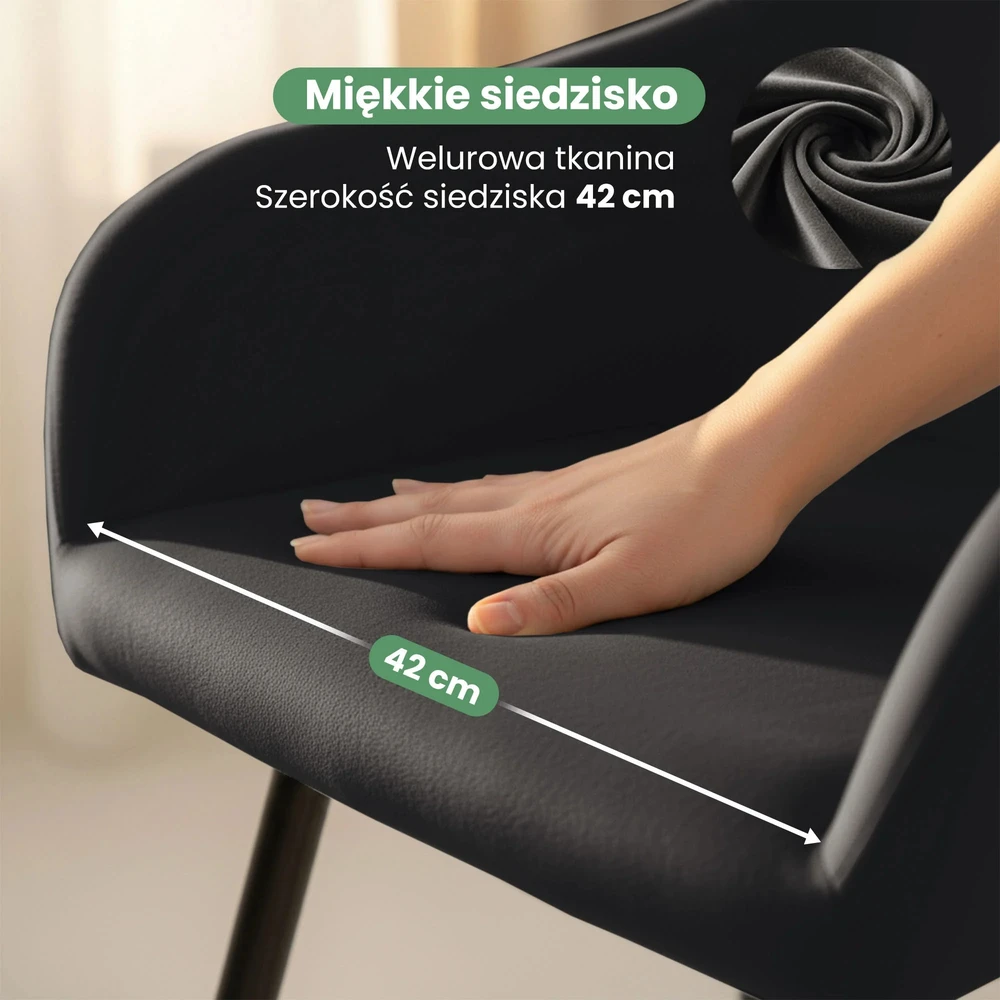 Akord 2x Minkšta aksominė kėdė svetainei, valgomajam, virtuvei, ESTELLE Juodas