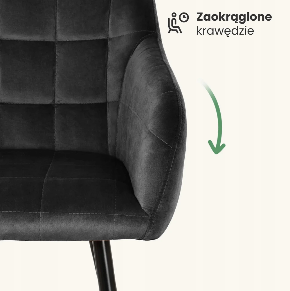 Akord 2x Minkšta aksominė kėdė svetainei LUXANO Juodas Juodas Juodas kojos