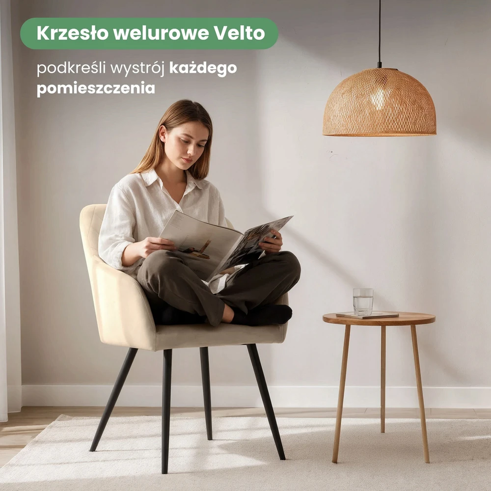 Akord 2x Minkšta aksominė kėdė svetainei VELTO rusvai gelsvas Juodas kojos