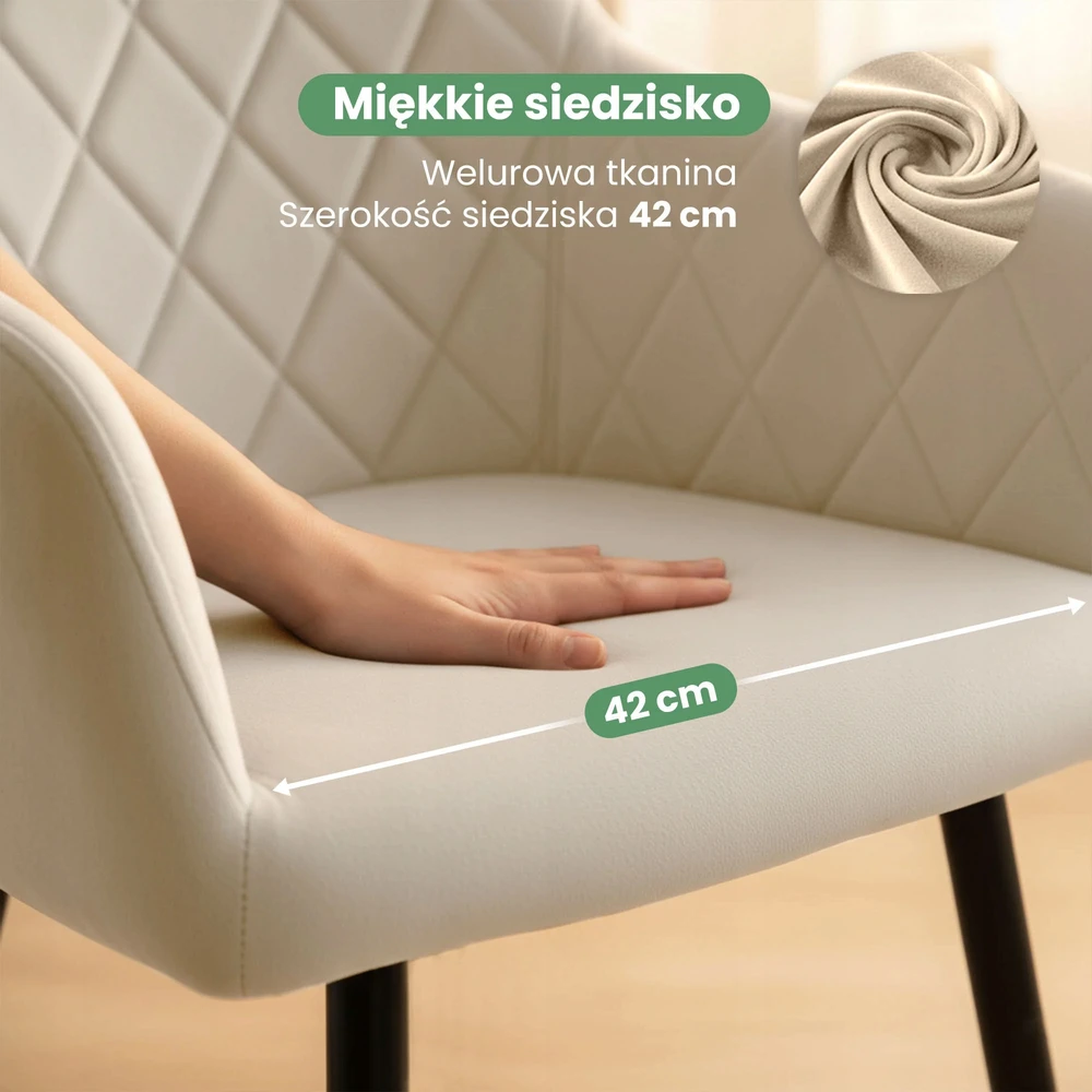 Akord 2x Minkšta aksominė kėdė svetainei VELTO rusvai gelsvas Juodas kojos