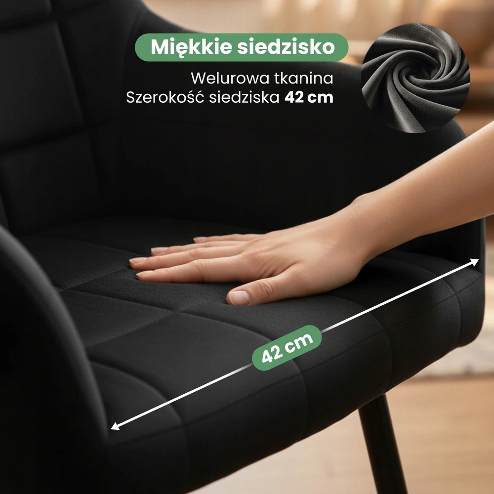 Akord 2x Minkšta aksominė kėdė svetainei LUXANO Juodas Juodas Juodas kojos