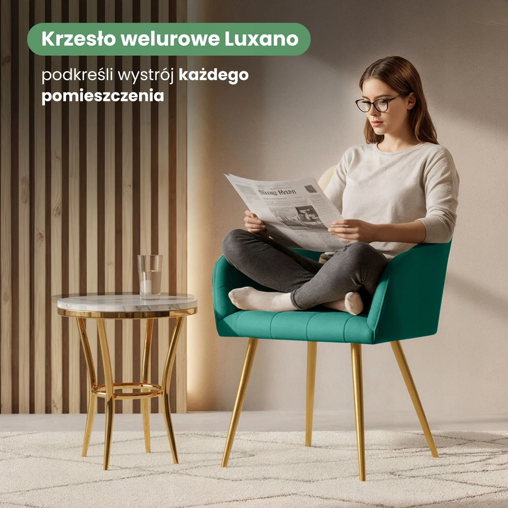 Akord 2x Minkšta aksominė kėdė svetainei LUXANO Bottle Žalias Gold