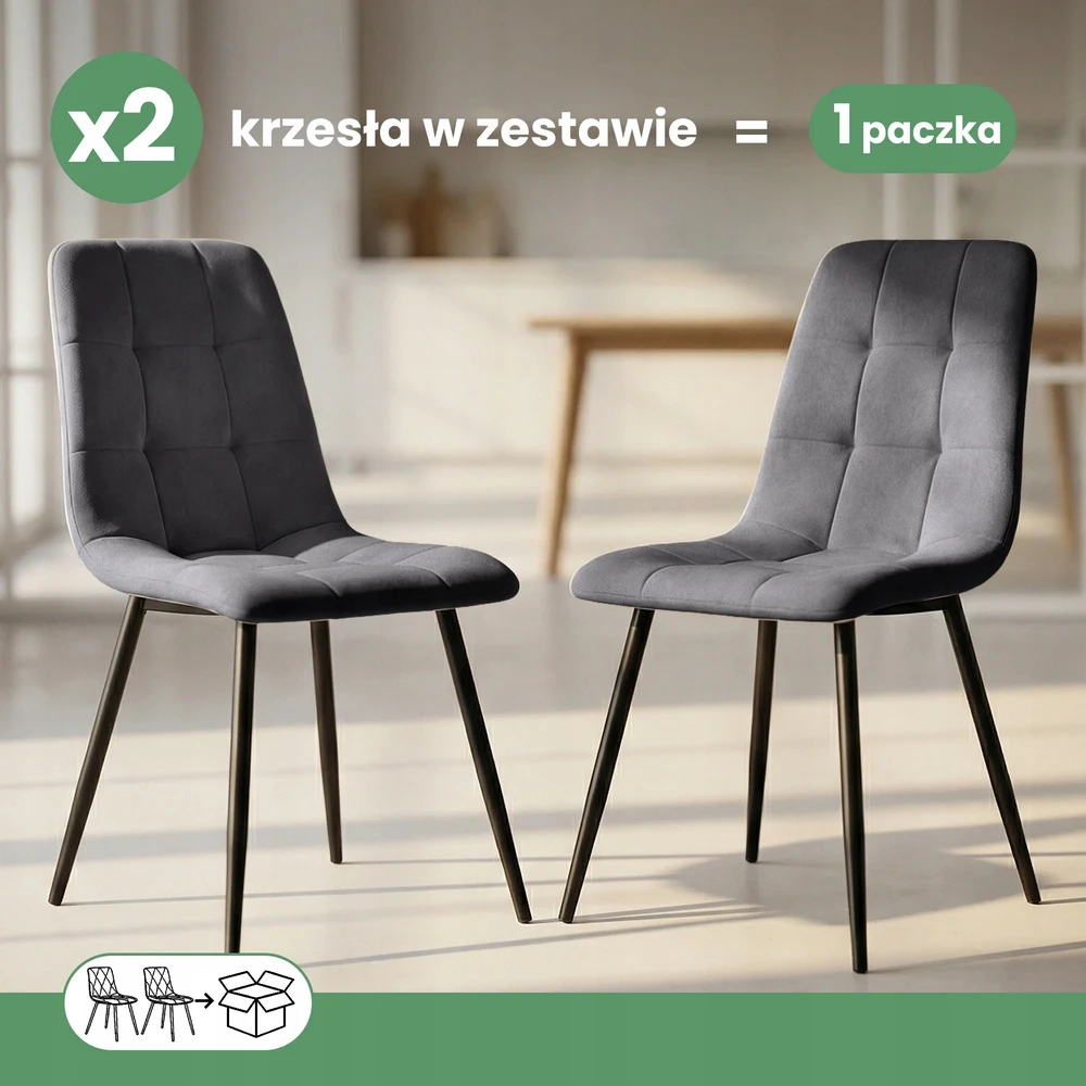 Akord 2x Minkšta dygsniuota kėdė valgomajam Tamsaus grafito NERO juodos kojos