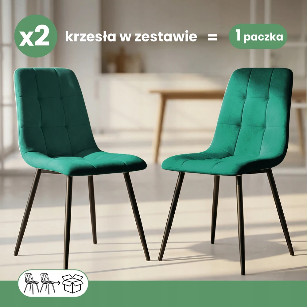 Akord 2x Minkšta dygsniuota kėdė valgomojo buteliukui Žalias NERO rinkinys