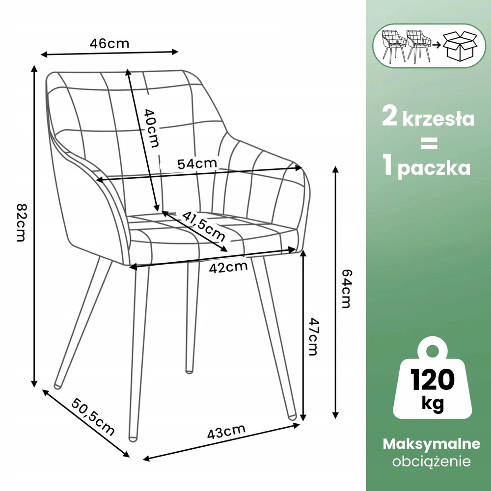 Akord 2x Minkšta kėdė su kvadratinėmis siūlėmis Kreminis LUXANO Juodas n