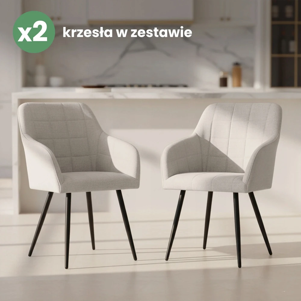 Akord 2x Minkšta kėdė su kvadratinėmis siūlėmis Kreminis LUXANO Juodas n