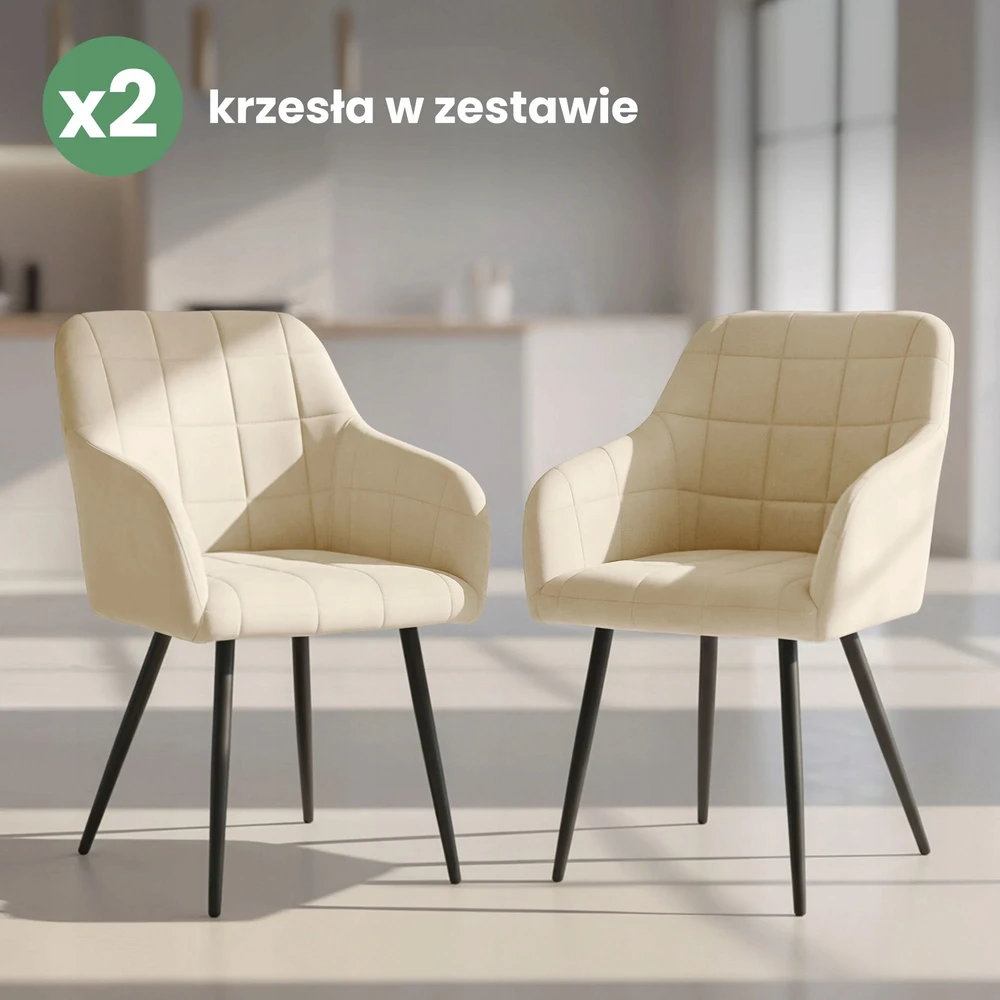 Akord 2x Minkšta kėdė su kvadratinėmis siūlėmis rusvai gelsvas LUXANO Juodas Nr