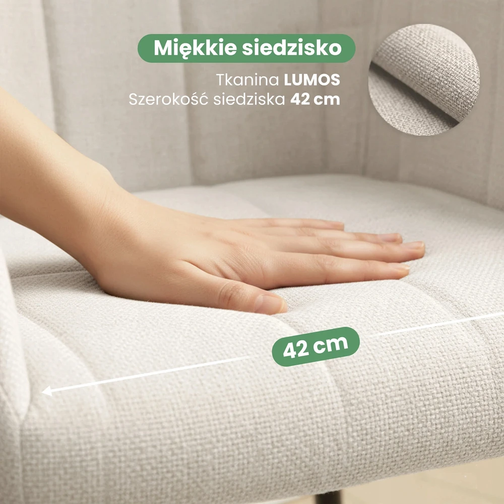 Akord 2x Minkšta kėdė su kvadratinėmis siūlėmis Kreminis LUXANO Juodas n