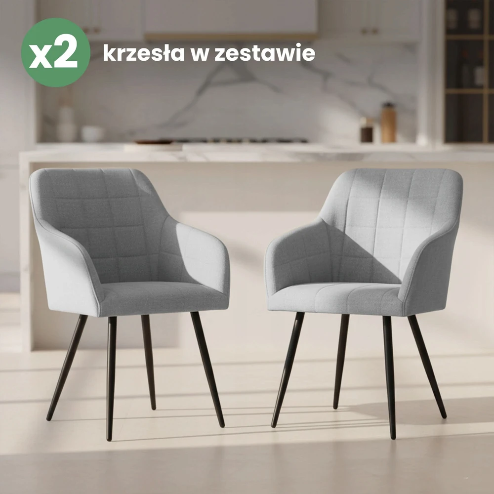 Akord 2x Minkšta kėdė Šviesiai pilka LUXANO juodos kojos, Lumos audinys,