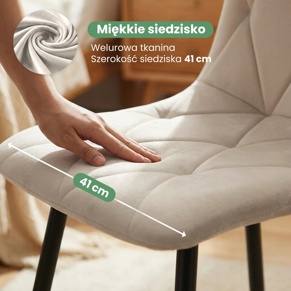 Akord 2x moderni smėlio spalvos MILO minkšta dygsniuota kėdė juodomis kojomis
