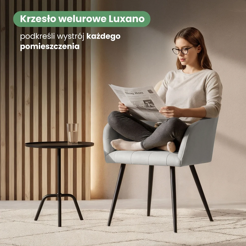 Akord 2x Pilka LUXANO minkšta kėdė Juodos kojos