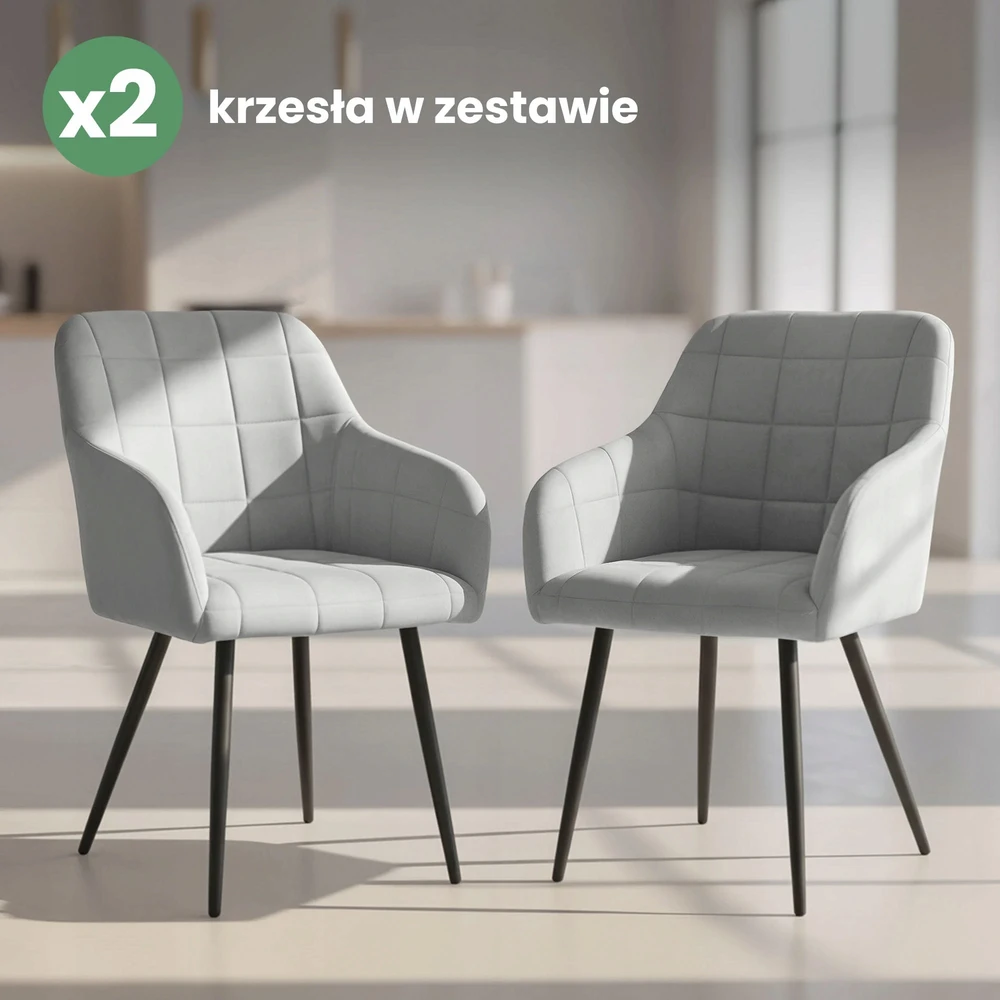 Akord 2x Pilka LUXANO minkšta kėdė Juodos kojos