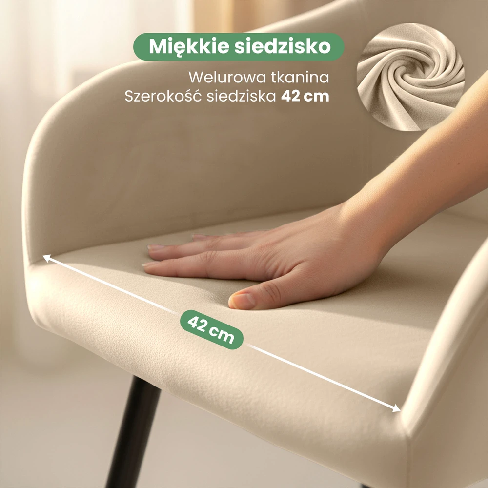 Akord 2x Smooth minkšta aksominė kėdė rusvai gelsvas ESTELLE Juodos kojos