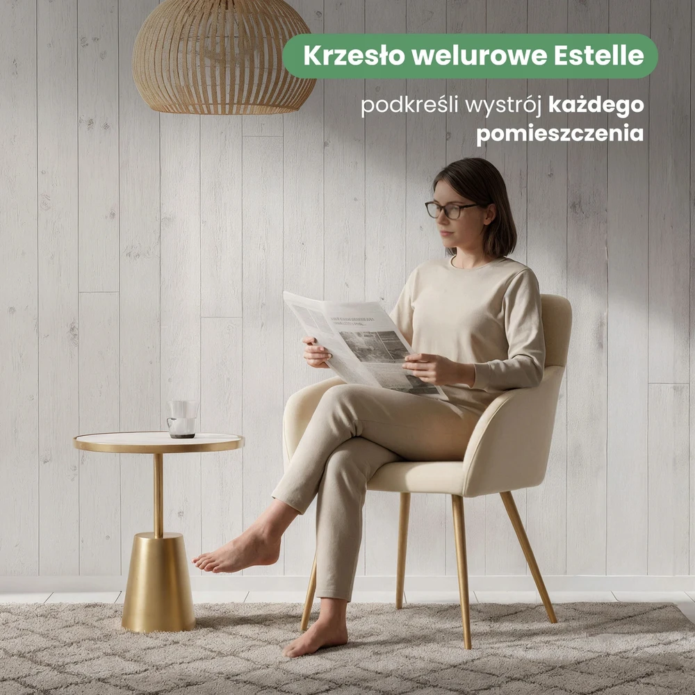 Akord 2x Veliūrinė minkšta kėdė Smooth Glamour rusvai gelsvas ESTELLE Auksinės kojos