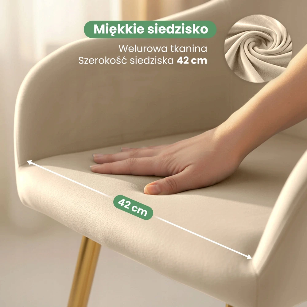 Akord 2x Veliūrinė minkšta kėdė Smooth Glamour rusvai gelsvas ESTELLE Auksinės kojos