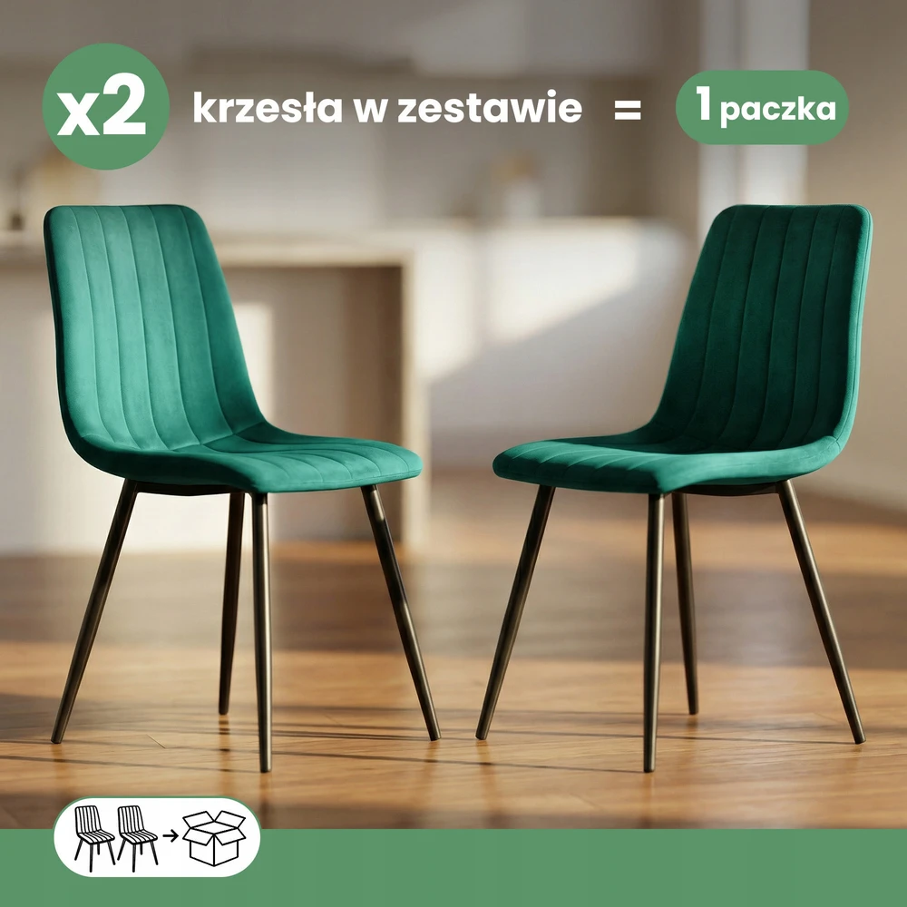 Akord 2x veliūrinis minkštas dygsniuotas kėdės butelis žalias LIVO juodos kojos
