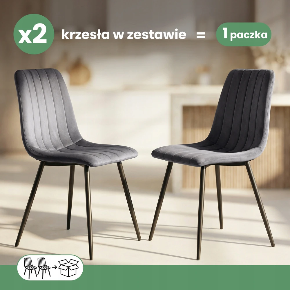 Akord 2x veliūru apmušta dygsniuota kėdė tamsaus grafito LIVO juodos kojos