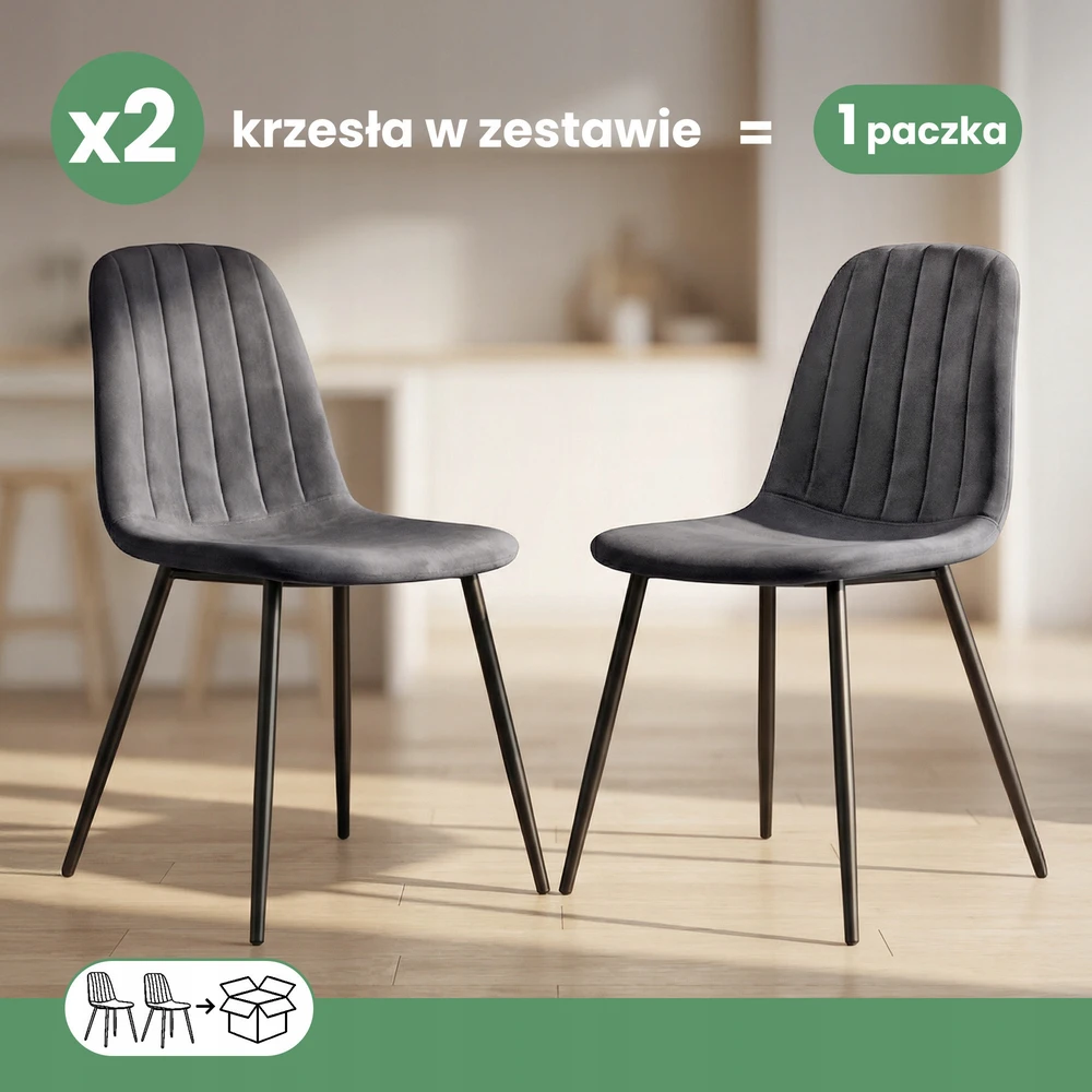 Akord 2x veliūru apmušta dygsniuota kėdė tamsaus grafito LUMO juodos kojos