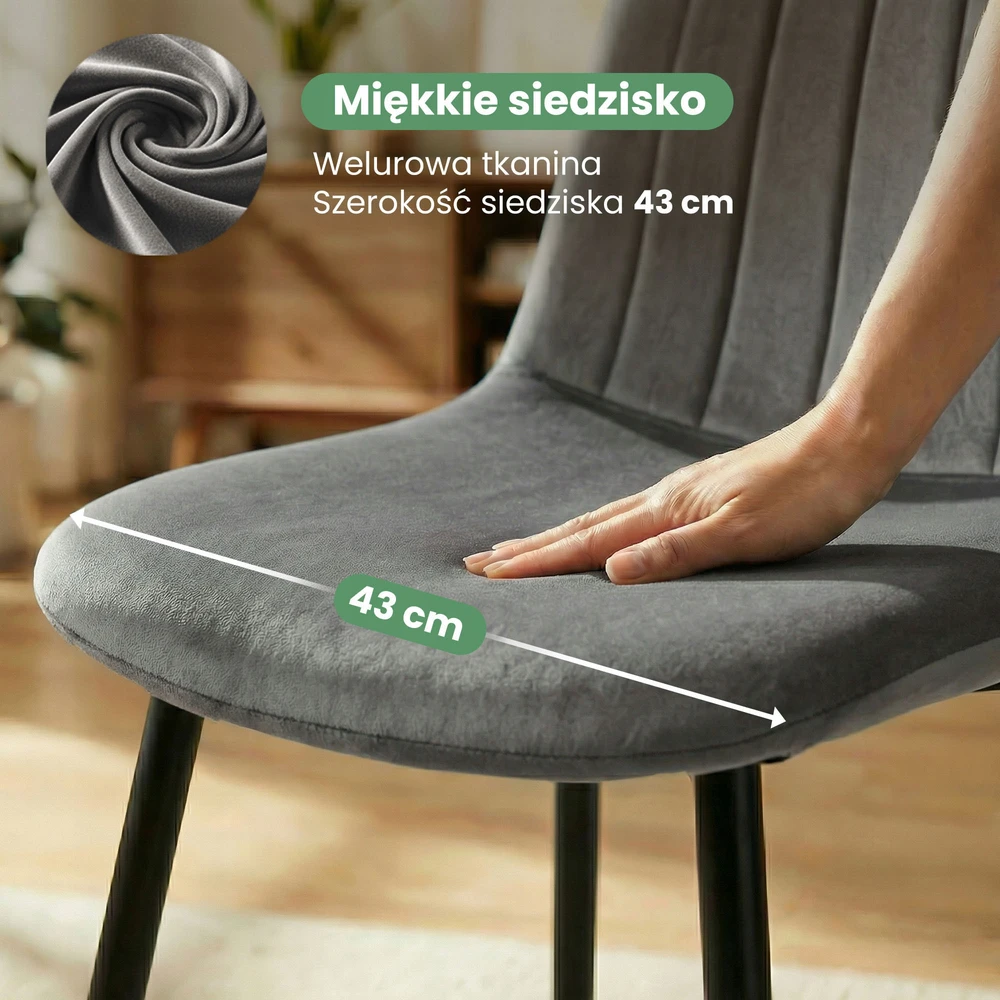 Akord 2x veliūru apmušta dygsniuota kėdė tamsaus grafito LUMO juodos kojos