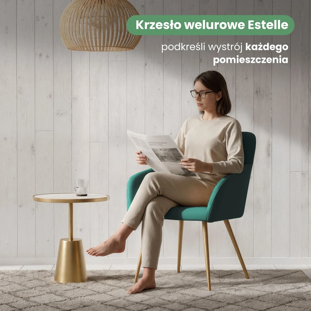 Akord 2x Veliūru aptraukta kėdė. sklandžiai Butelis Žalias ESTELLE Auksinės kojos