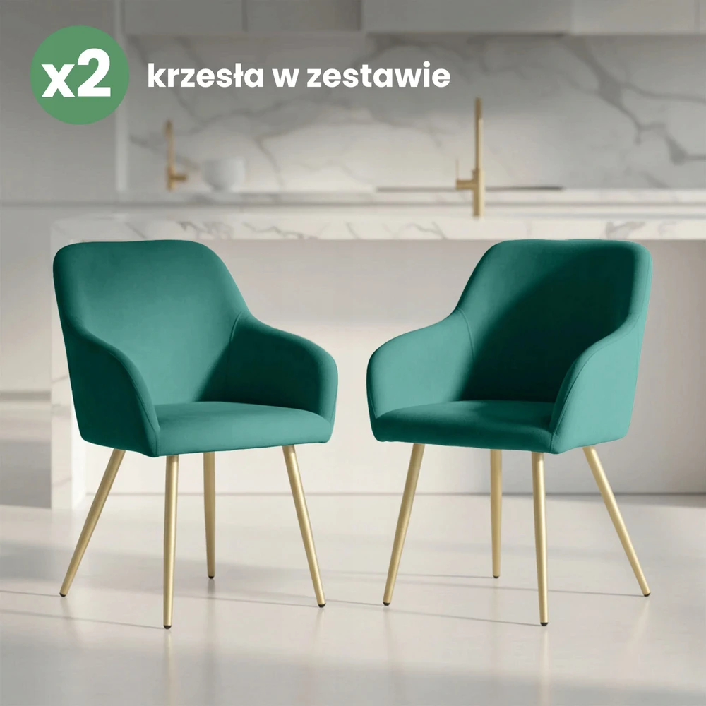 Akord 2x Veliūru aptraukta kėdė. sklandžiai Butelis Žalias ESTELLE Auksinės kojos