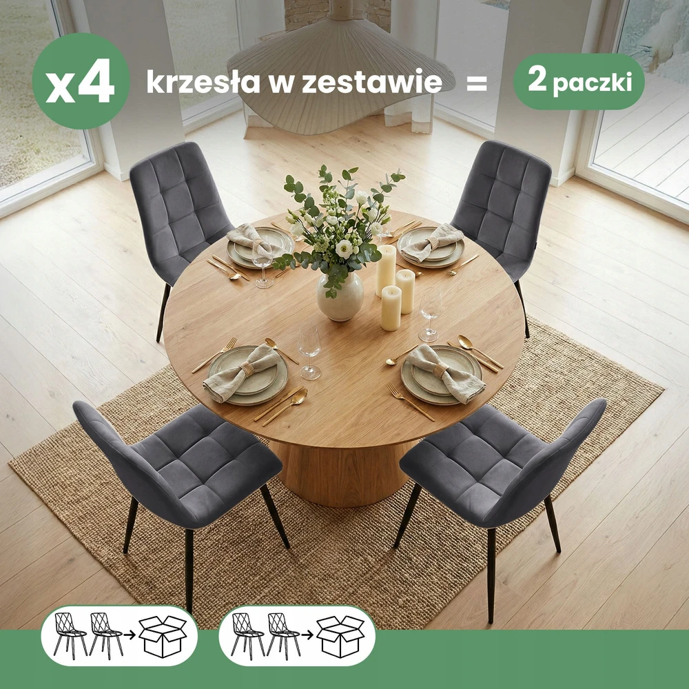 Akord 4x Minkšta aksominė dygsniuota kėdė Dark Graphite NERO Juodas kojos