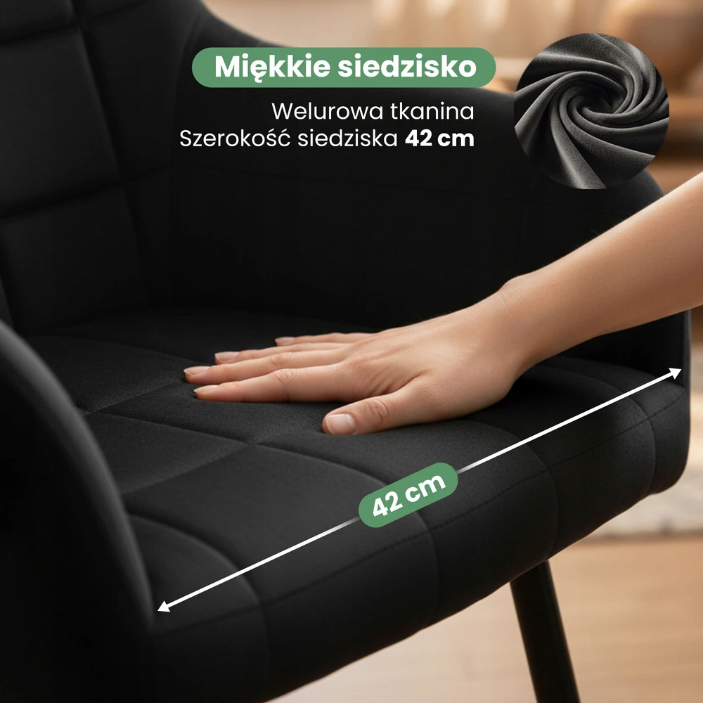 Akord 4x Minkšta aksominė kėdė svetainei LUXANO Juodas Juodas kojos