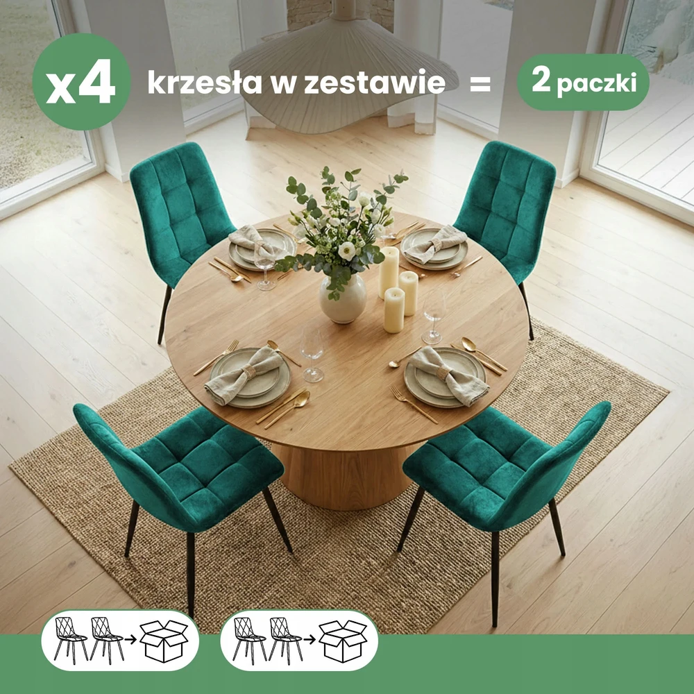 Akord 4x Minkšta dygsniuota kėdė valgomojo buteliukui Žalias NERO rinkinys