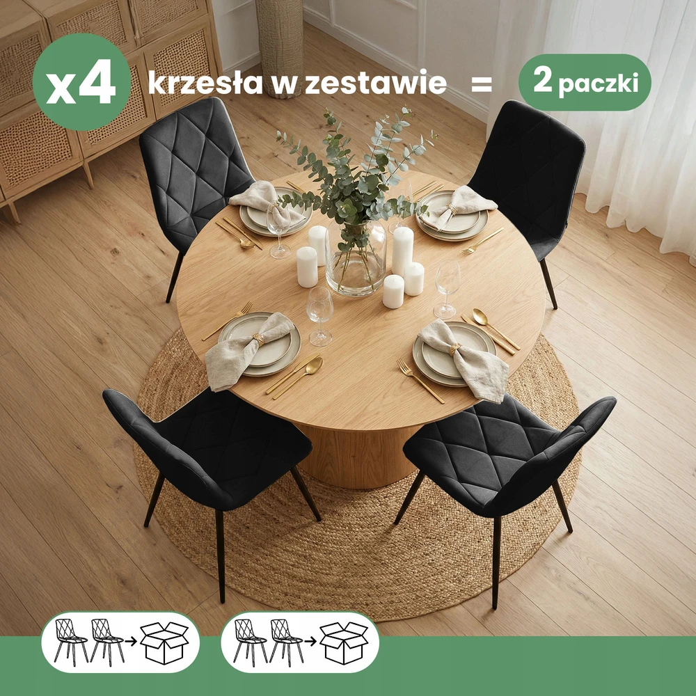 Akord 4x moderni juoda MILO dygsniuota minkšta kėdė juodomis kojomis