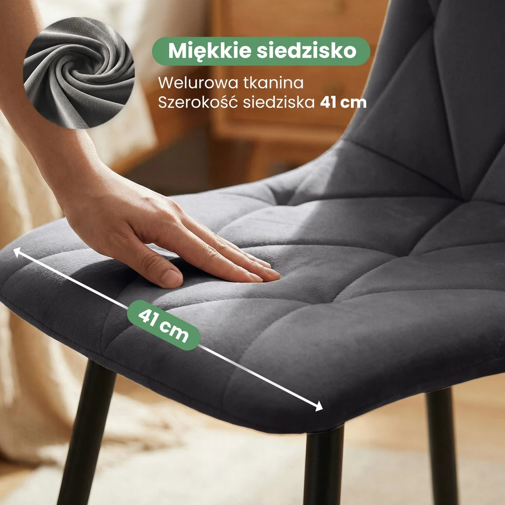 Akord 4x moderni minkšta dygsniuota kėdė tamsaus grafito MILO juodos kojos