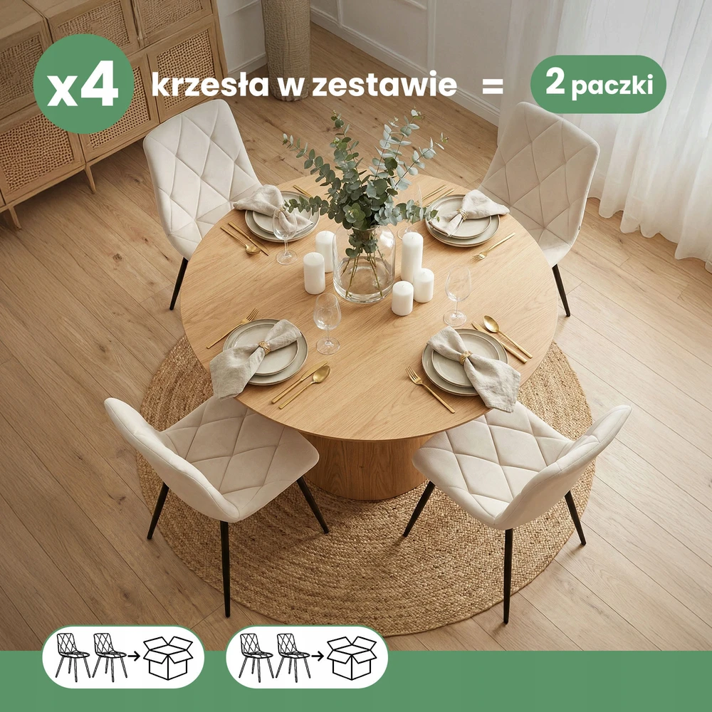 Akord 4x moderni smėlio spalvos MILO minkšta dygsniuota kėdė juodomis kojomis