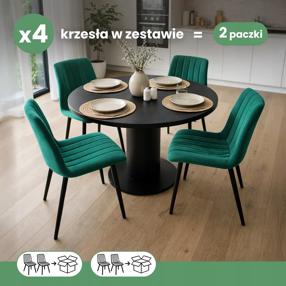 Akord 4x veliūrinis minkštas dygsniuotas kėdės butelis žalias LIVO juodos kojos