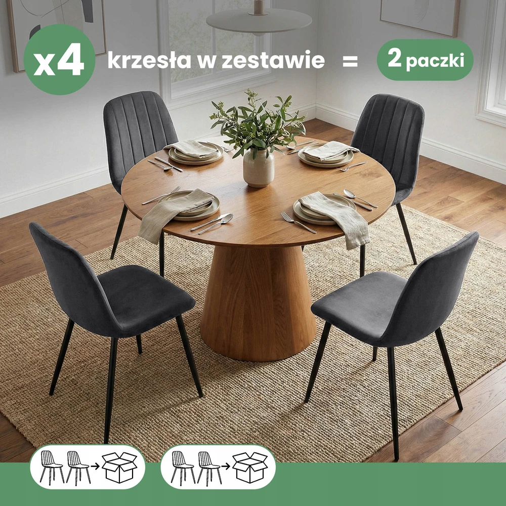 Akord 4x veliūru apmušta dygsniuota kėdė tamsaus grafito LUMO juodos kojos
