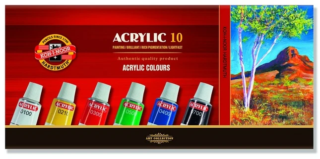 Akriliniai dažai Koh-i-noor, 10 spalvų, 16ml rinkinys