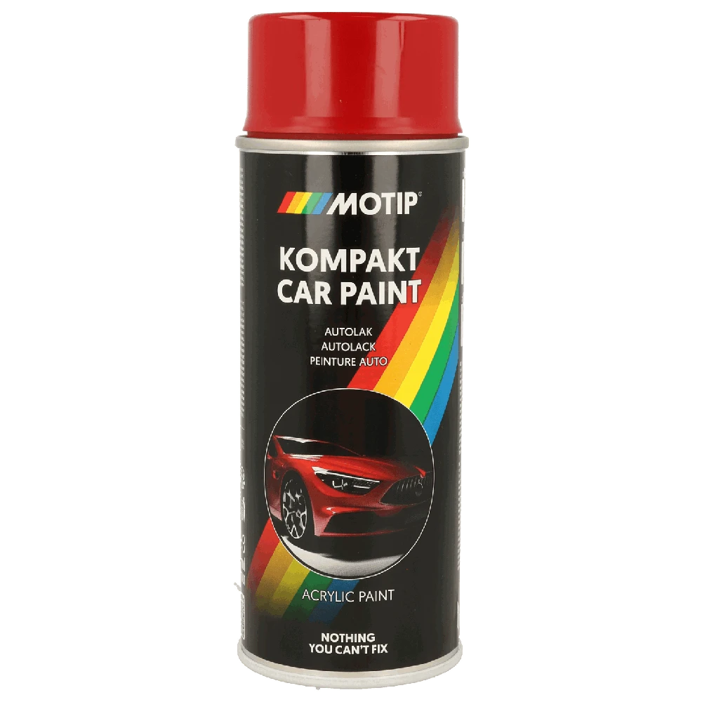 Motip automobilių dažai aerozolyje su raudonu dangteliu