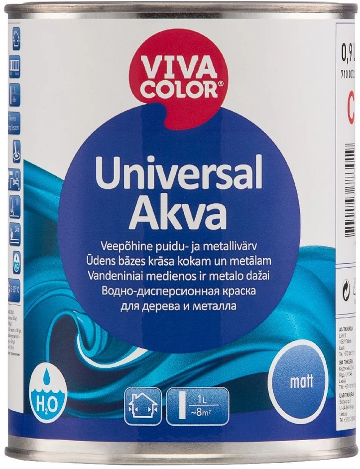 Akriliniai emaliniai medžio ir metalo dažai VIVACOLOR, pusiau blizgūs, baltos sp., 0,9 l