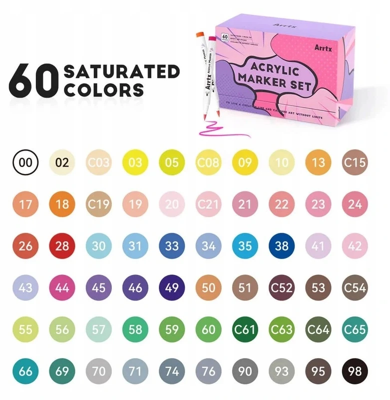 Akriliniai markeriai flomasteriai Arrtx, 60 vnt.
