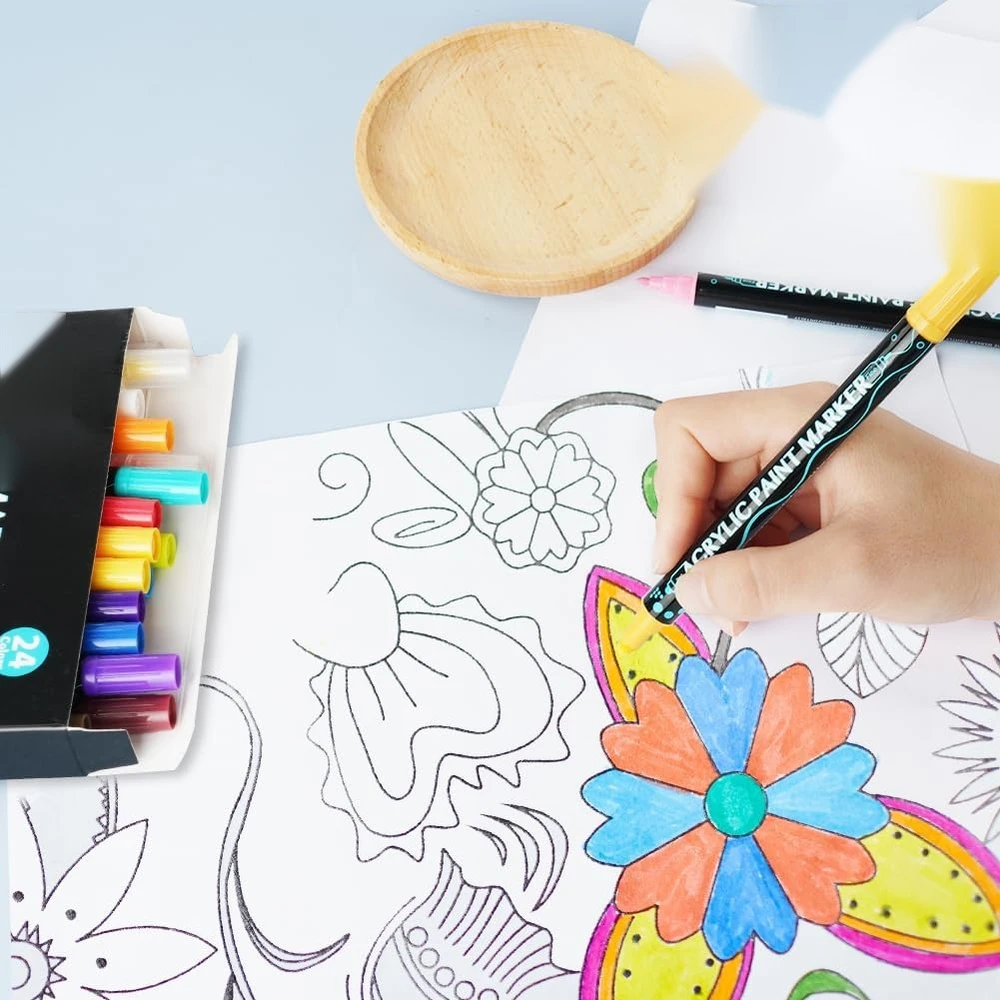 AKRILINIAI RAŠIKLIAI 24 VIENŲ DVIGUBAI ANTGALIAI ARTIST ŽYMEKLIŲ RINKINYS